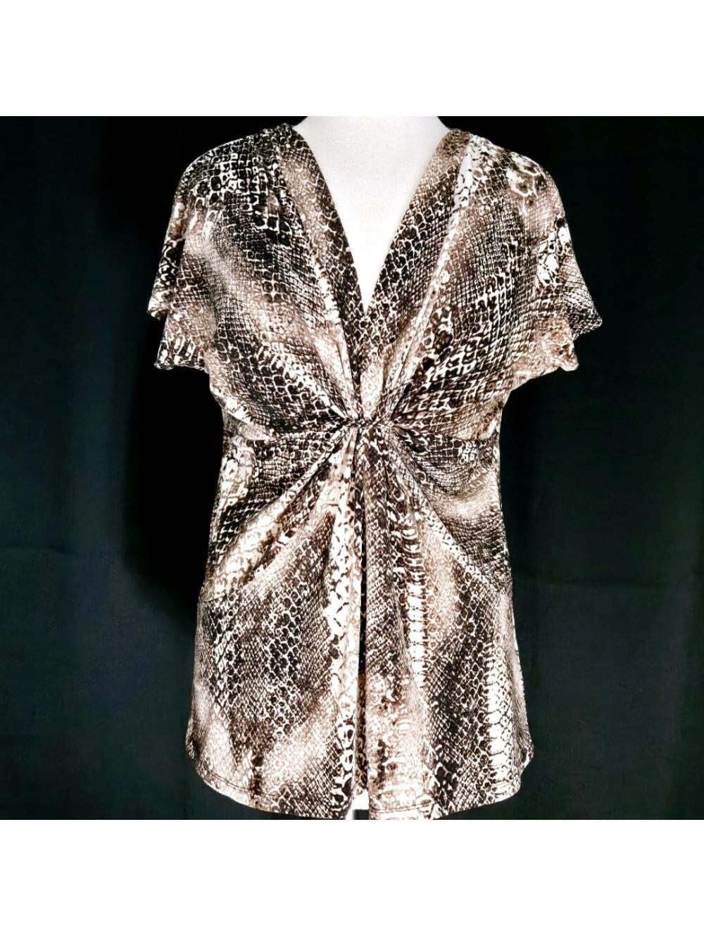 Chaus Snakeskin Animal Print Twist Front Blouse Size Large